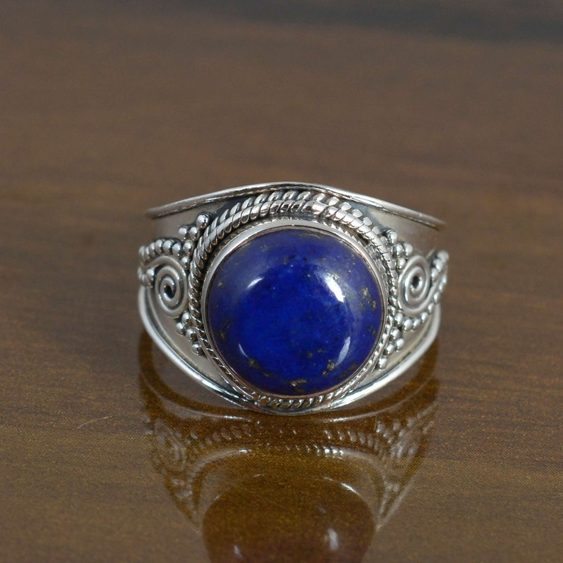 vintage rings,boho rings Round Lapis lazuli ring,sterling silver ring,gemstone ring,midi ring,promise ring,dainty ring