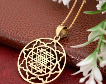 Sacred Geometry Necklace - Christmas Gift - Yoga Jewelry - Sri Yantra Medallion - Metaphysical Jewelry - Spiritual Charm Protection