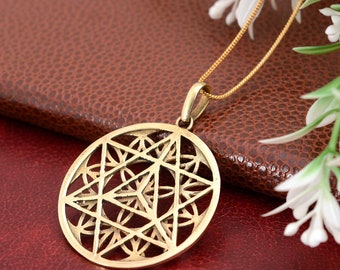 Merkaba Necklace, Sacred Geometry Pendant, Gold Merkaba Necklace, Spiritual Necklace, Merhabah Charm, Geometric Yoga Jewelry, Star of david