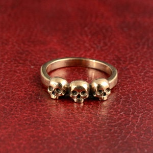 18K Solid Gold Skull Ring, 925 Sterling Silver Skull Ring, Three Skull Rings, Statement Ring, Stackable Ring, Birthday Gift, Christmas Gift