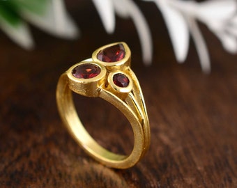 Garnet Ring | Garnet Gemstone Ring | Brass Ring | Brass Jewelry | Handmade Ring | Ring For Her | Ring For Women | Gift For Women | Gift Item