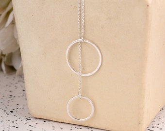 Double circle necklace / gold - silver  / geometric necklace / minimalist necklace / delicate necklace / Dainty necklace / layer necklace