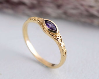 Amethyst ring, Silver ring, Womens ring, Amethyst jewelry, Minimalist ring, Birthstone ring, Thin ring, February ring, Gold Stacking Ring