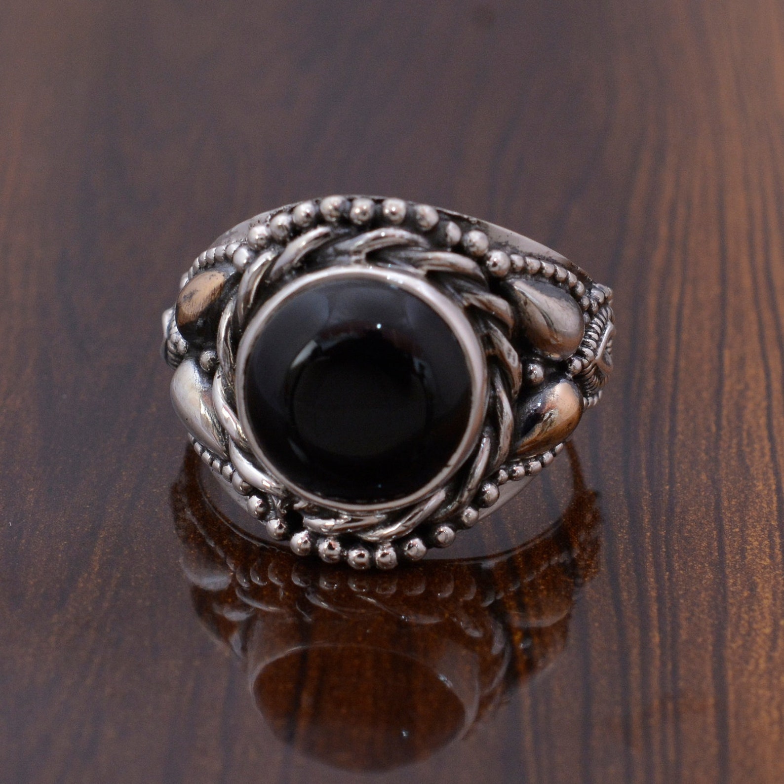 Black Obsidian Gemstone Sterling Silver Ring Mens Ring Etsy