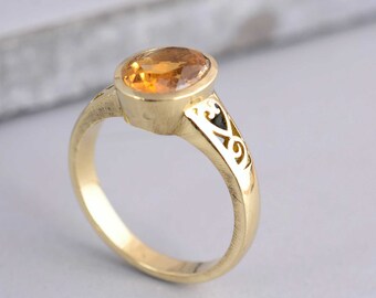 18K Gold Citrine Ring, Handmade Ring, Dainty Rings, Gold Statement Ring, Boho Ring, 925 Silver Ring, Wedding Ring, Boho Ring, Gift For Her