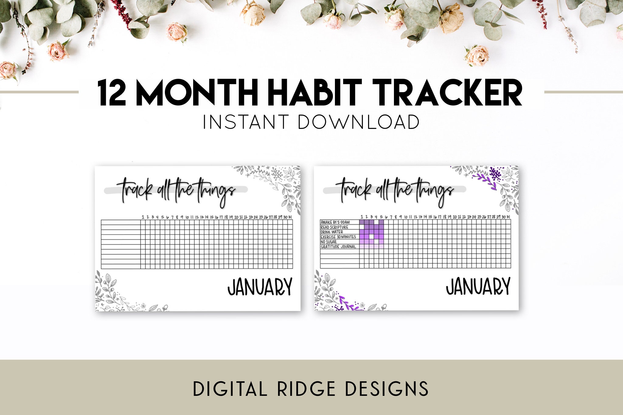 12 Month Habit Tracker Instant Download Digital Planner Etsy Ireland