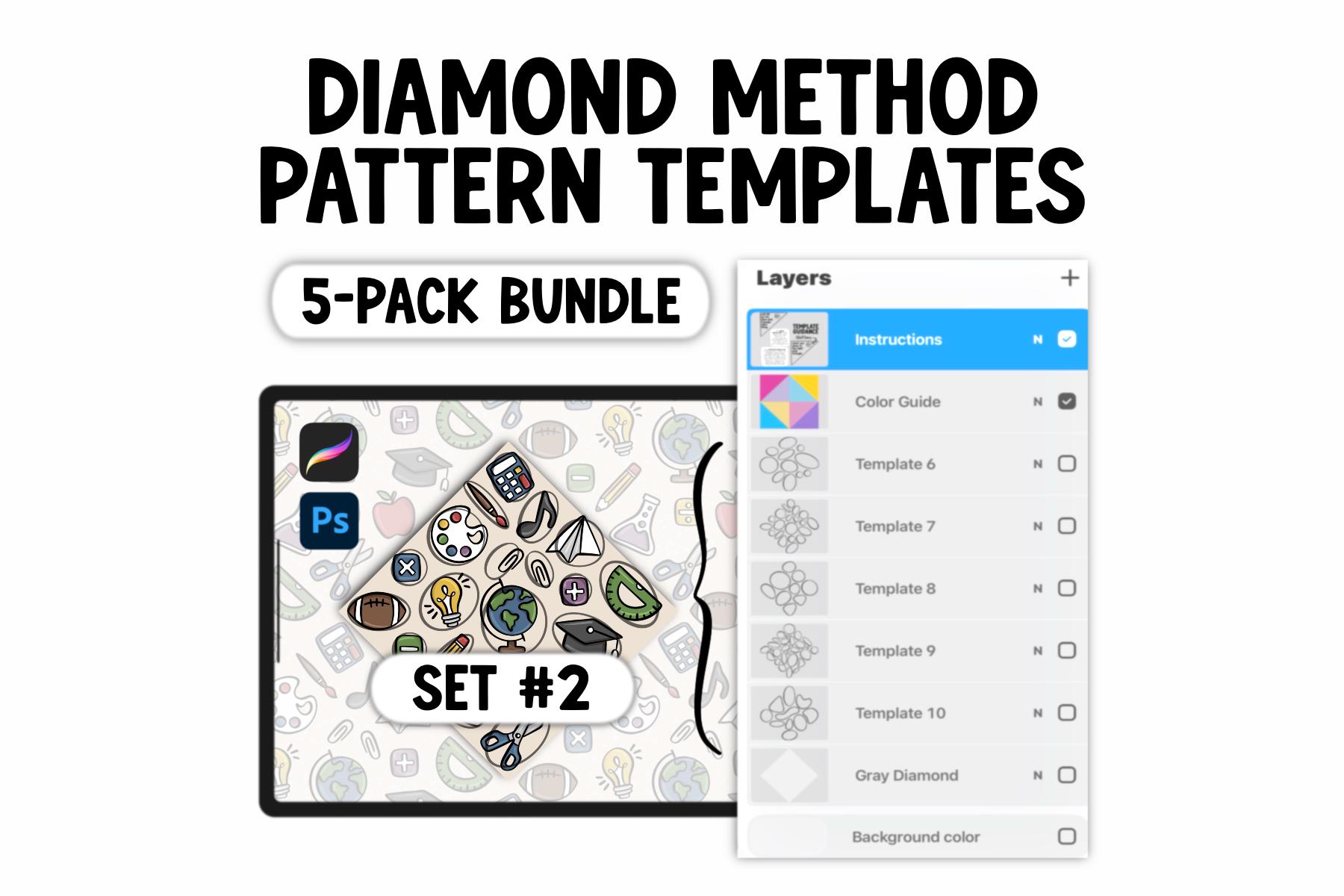 Diamond Method Seamless Pattern Templates 5-pack Bundle Procreate and ...