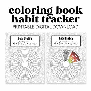 12 Month Coloring Book Circle Habit Tracker, Zentangle Coloring, Instant Download, Monthly Habit Trackers Planner, Habit Tracker Printable