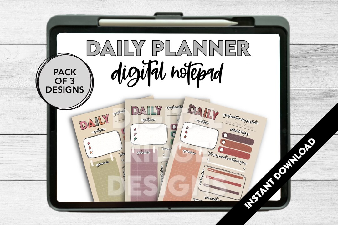 Daily Planner Digital Notepad | 3 Colors | Printable | Goodnotes ...