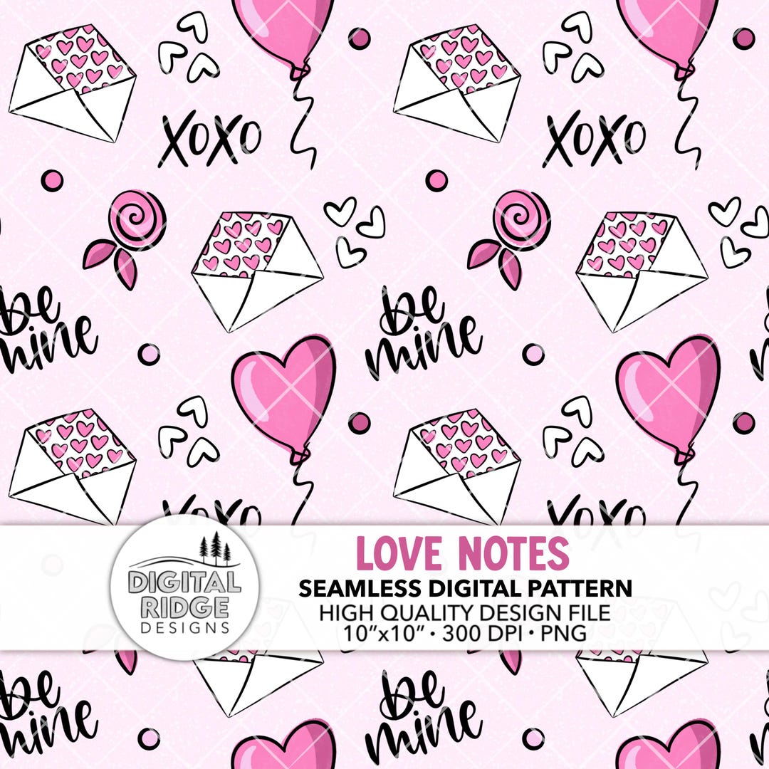 Love Note Pattern Printable Love Note Hand-drawn Seamless Pattern File, 300 DPI PNG, Instant ...
