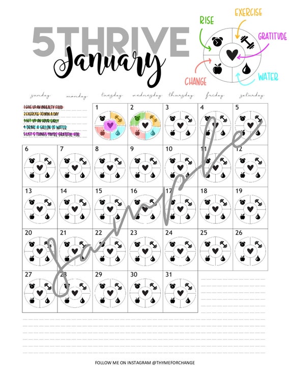 2019 Calendar Five to Thrive Digital Goal Tracker Etsy