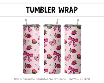 Strawberry Coquette Tumbler Wrap Sublimation 300 DPI Straight Tumbler Wrap PNG Berry Pink Bow