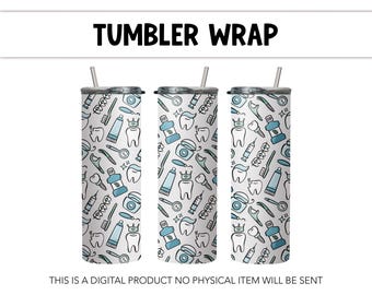 Envoltura para vaso con dibujos dentales, sublimación, 300 DPI, envoltura recta para vaso, PNG, asistente dental, higienista, dentista con dientes, consultorio