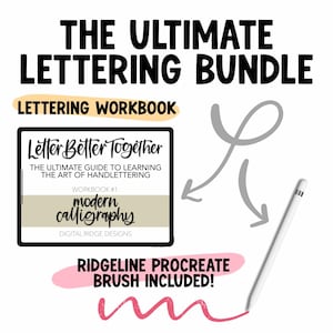 Das ultimative Lettering-Bundle Procreate Pinsel inklusive Digitaler Download Lernen Sie Hand-Lettering Moderne Pinsel Kalligraphie Übungsblätter