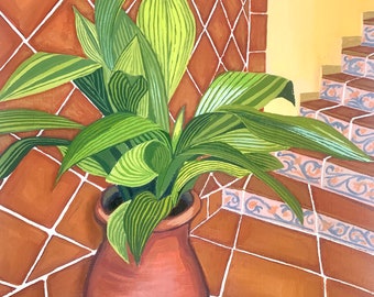 A3 size - TERRACOTTA ASPIDISTRA ANDALUCIA - Original oil painting