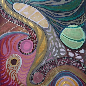 A3 size - MOON MEDITATION Abstract woman - Original Oil Painting
