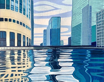 A3 size - CANARY WHARF LONDON - Original acrylic painting