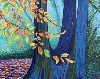 A4 size - SYDENHAM DULWICH Woods Autumn - Original Oil painting