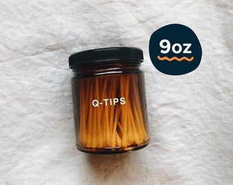Amber glass q-tip jar 9oz | cotton ball jar, glass cotton swab jar, bathroom cotton storage, glass q-tips jar, zero waste, modern bath decor