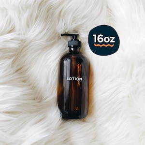 glass lotion dispenser 16oz | amber glass lotion bottle, lotion dispenser, amber glass lotion, amber glass bottle, bath & body, zero waste