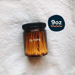 Amber glass q-tip jar 9oz | cotton ball jar, glass cotton swab jar, bathroom cotton storage, glass q-tips jar, zero waste, modern bath decor