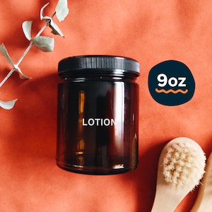 Amber glass lotion jar 9oz | modern bathroom, lotion jar, amber body butter jar, self care, body lotion, bath & body gift, zero waste gift