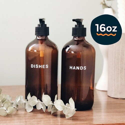 Glass Kitchen Soap Dispenser Set 16oz Hand and Dish Soap Etsy