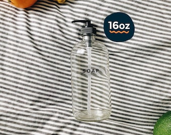 Clear glass soap dispenser 16oz | hand soap dispenser, dish soap dispenser, kitchen soap, bath soap, glass soap bottle, zero waste kitchen