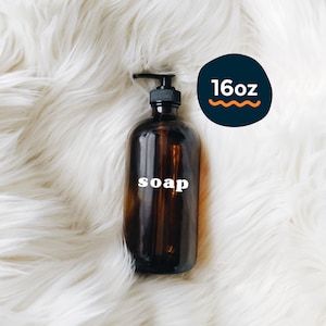 Retro amber glass soap dispenser | boho amber glass hand or dish soap dispenser with pump for the bathroom or kitchen, zero waste bathroom