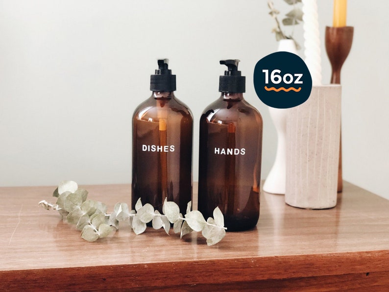 Glass Kitchen Soap Dispenser Set 16oz Hand and Dish Soap Etsy