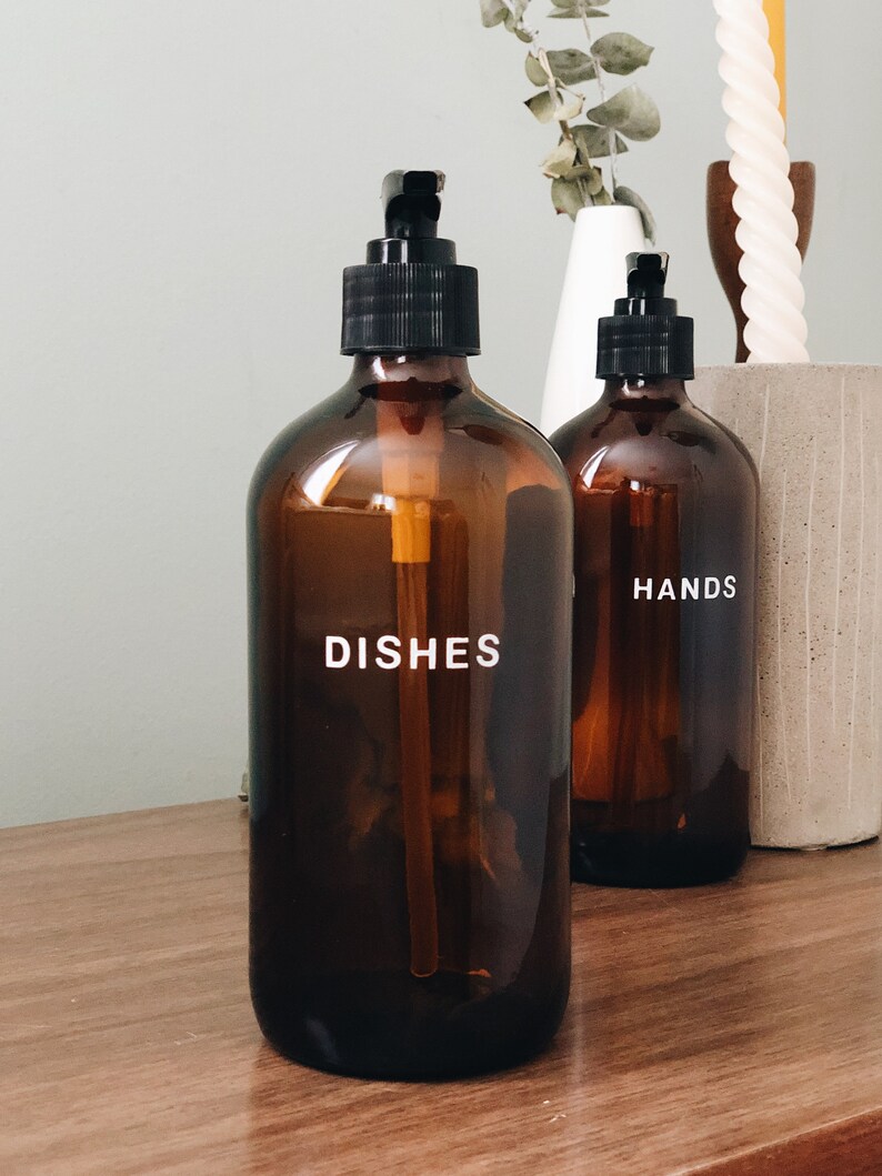 Glass Kitchen Soap Dispenser Set 16oz Hand and Dish Soap Etsy