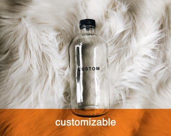 Custom clear glass bottle with screw top cap - 16oz | modern glass bottle for kitchen bath laundry office or gym, zero waste home