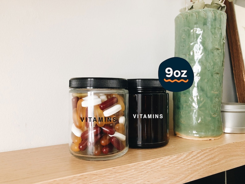 Glass vitamin jar 9oz bathroom daily multivitamin storage Etsy België