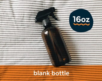 Blank 16oz amber glass bottle with spray top for kitchen, bath, laundry, office, or gym - no label amber glass bottle -  zero waste