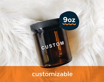 Custom glass jar - 9oz | amber or clear glass jar for kitchen bath laundry room shelf organizer or office storage container, zero waste home