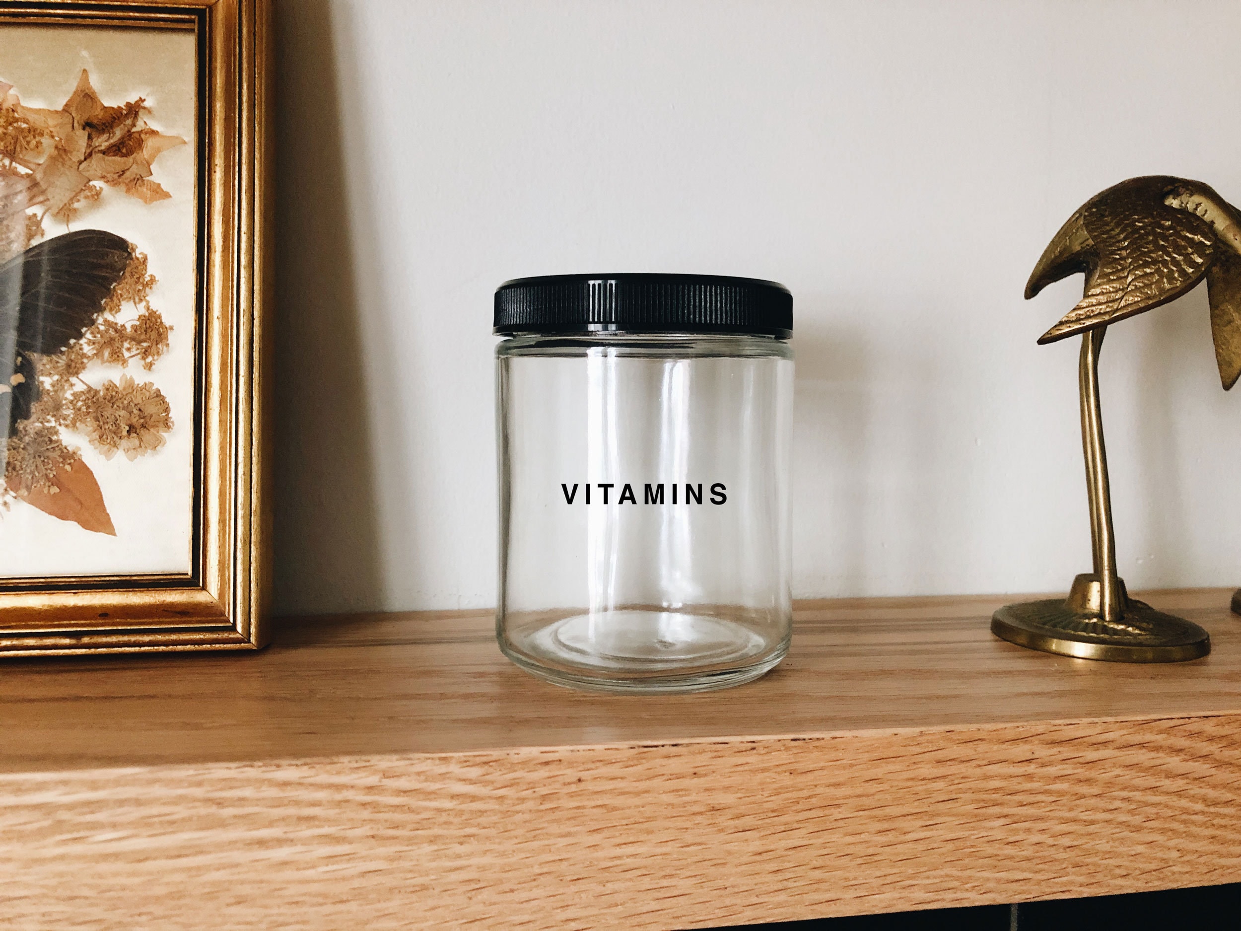 Glass vitamin jar 9oz bathroom daily multivitamin storage Etsy België