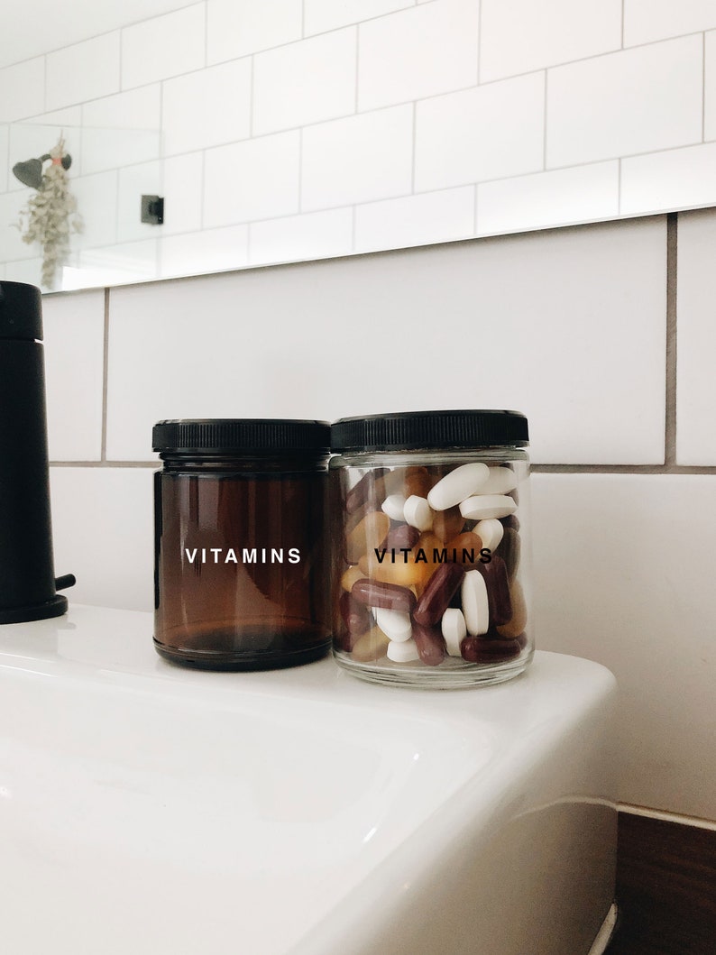 Glass vitamin jar 9oz bathroom daily multivitamin storage Etsy België