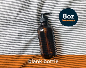 Blank 8oz amber glass bottle for kitchen, bath, laundry, office, or gym - no label amber glass bottle -  zero waste
