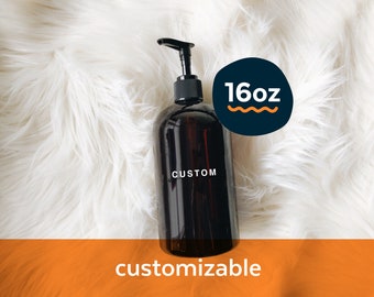 Custom amber plastic bottle with pump - 16oz | modern plastic bottle for kitchen bath laundry room office gym or anywhere, zero waste home