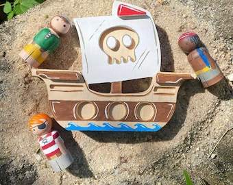 Wooden Pirate Peg Doll Set