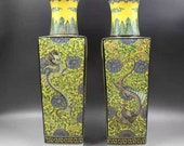 Pair of Qing Dynasty Kangxi Guan Ware Style Famille Rose Fencai Porcelain Big Square Vase,China Vintage ceramic collection Chinese Antiques