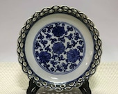 Qing Dynasty Qianlong Style Blue and White Porcelain Plate.Rare China Imperial Art Vintage ceramic Collection Chinese Antiques Porcelain
