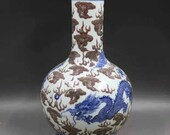 Qing Dynasty Kangxi Style Blue and White Underglaze Red Porcelain Tianqiy Vase,China Vintage ceramic collection Chinese Antiques Porcelain