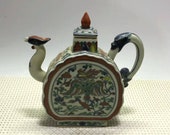 Chinese Antique Ming Dynasty Chenghua Guan Ware Style Doucai Porcelain Teapot.Rare China Imperial Art Vintage ceramic Collection