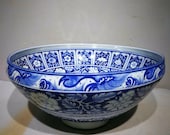 ues Yuan Dynasty Porcelain Blue and Whire Large Bowl Made in Minguo,Collectible Rare Vintage Ceramic Chinese Antiques Porcelain