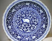 Late Yuan to Early Ming Dynasty Porcelain Blue and White Plate,Rare Vintage Chinese Royal Art Antique Ceramic Collection Chinese Antiques