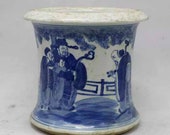 Qing Dynasty Kangxi Style Blue and White Porcelain Writing BrushPot,China Vintage ceramic collection Chinese Antiques Porcelain