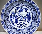 Late Yuan to Early Ming Dynasty Porcelain Blue and White Plate,Rare Vintage Chinese Royal Art Antique Ceramic Collection Chinese Antiques
