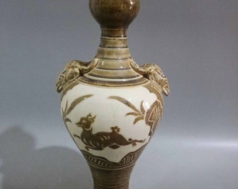Chinese antique collection cloisonne wooden handle hip flask