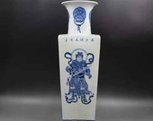 Qing Dynasty Kangxi Style Blue and White Doucai Porcelain Big Square Vase,China Vintage ceramic collection Chinese Antiques Porcelain